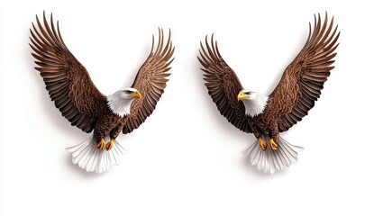 Obraz premium Two Bald Eagles in Flight Pointillist Style Wildlife Art