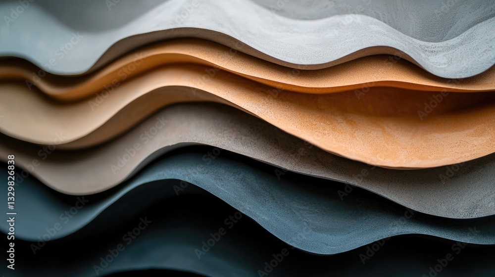 Poster textured layers of colored materials in wavy patterns for design
