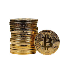 Stack of Gold Bitcoin Scattered on Transparent Background, Generative AI