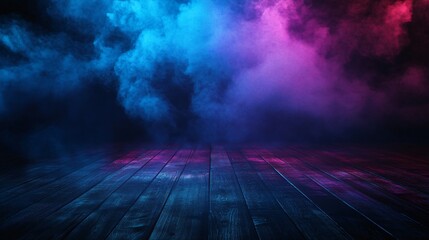 Moody Empty Dark Scene with Old Wooden Floor