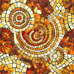 Fototapeta premium Mosaic pattern of yellow and brown tiles with a swirl design