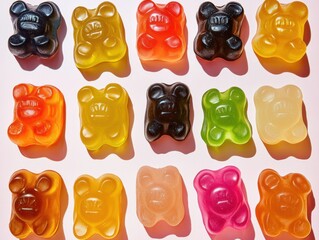 A colorful assortment of gummy candies displayed in various shapes and sizes on a table
