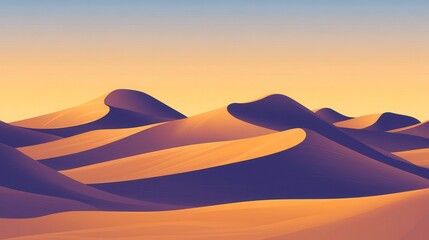 Serene Sunset over Rolling Sand Dunes A Minimalist Desert Landscape