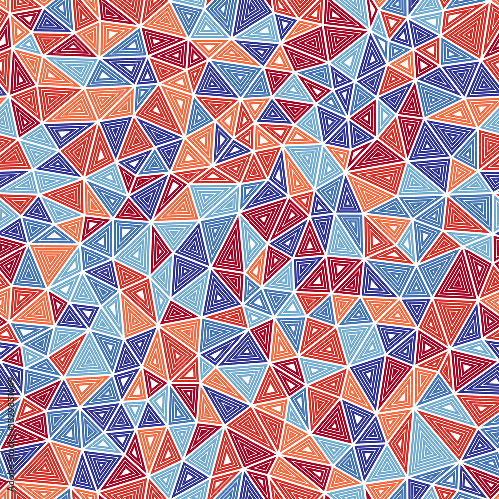 Poster triangulation geometric shapes background. multiple repeated inner triangles. compact triangles size