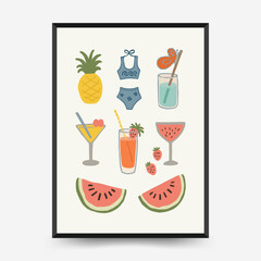 Abstract childlike summer vibe posters template. Modern trendy minimal style. Hand drawn Rounded design for wallpaper, wall decor, print, postcard, cover, template, banner.