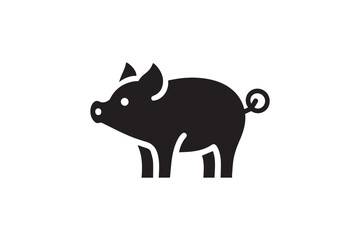 Obraz premium pork pig silhouette vector illustration in black and white, set against a white background