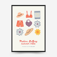 Abstract childlike summer vibe posters template. Modern trendy minimal style. Hand drawn Rounded design for wallpaper, wall decor, print, postcard, cover, template, banner.