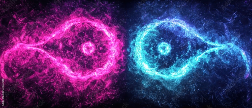 Aufkleber neon cosmic dance, two intertwining neon spirals in purple and cyan create a vibrant double-helix pa
