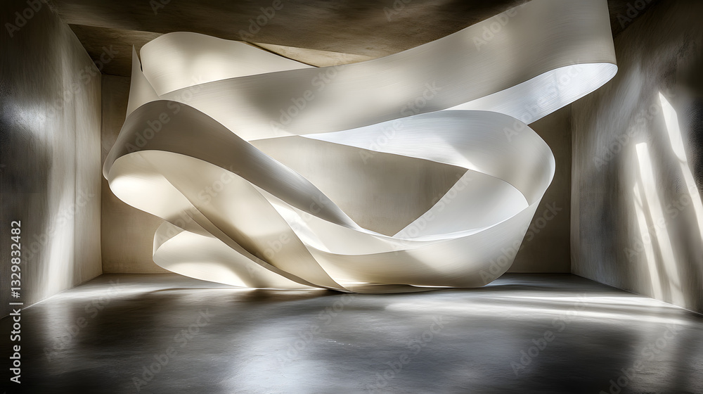 Poster elegant sculpture displayed in a room featuring iterative line designs layered over paper showcasing