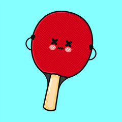 Cartoon Table Tennis Racket Character. Sad Ping Pong Paddle with Crossed Eyes