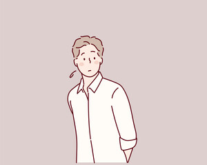 Ashamed sad person with embarrassed shy face expression. Hand drawn style vector design illustrations.