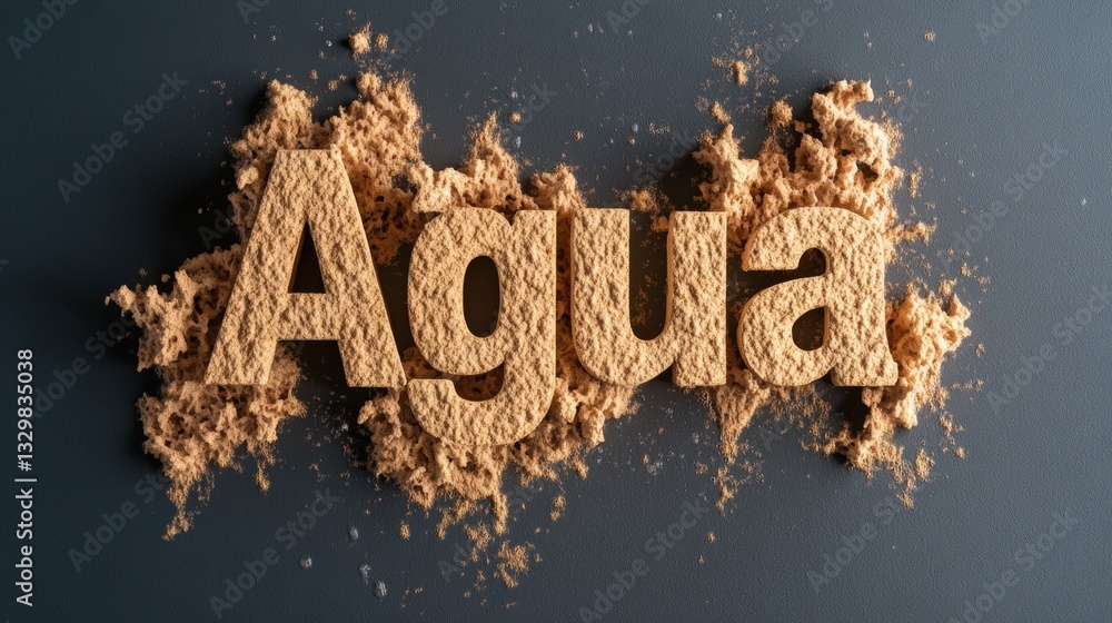 Poster whimsical word formed from granulated sugar creating a sweet and playful composition set against a s