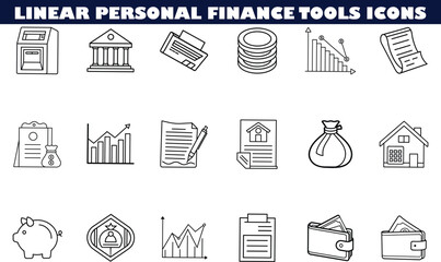 Linear Icons Personal Finance Tools, Banking, Investment, Budget