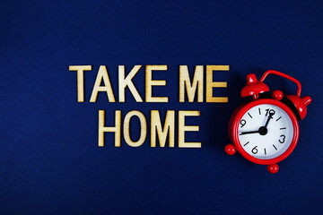 Take Me Home alphabet letters with magnifying glass on navy blue background