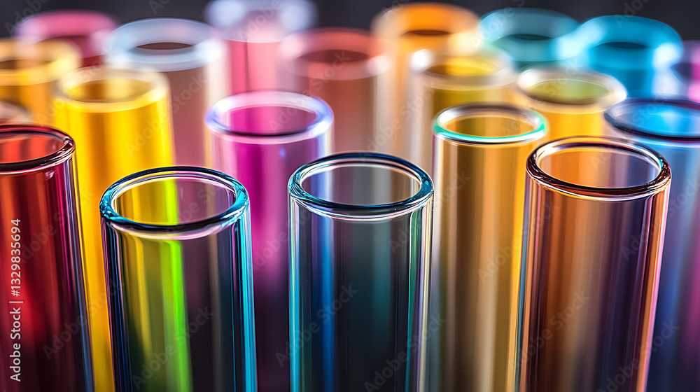Poster group of colorful tubes arranged in a creative display showcasing a kaleidoscope of colors and dynam