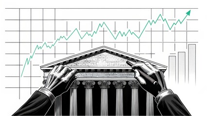 Economic risk influenced by inflation and regulation concept. Graphical representation of finance with hands and upward trends.