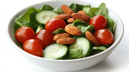 Fresh Green Salad with Cherry Tomatoes Cucumber and Almonds