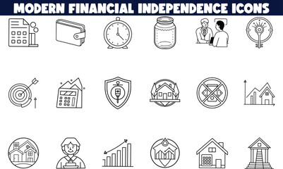 Modern Financial Independence Icons Wealth, Savings, Investment, Retirement Planning