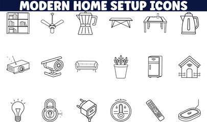 Modern Home Setup Icons of Furniture, Appliances, and Decor