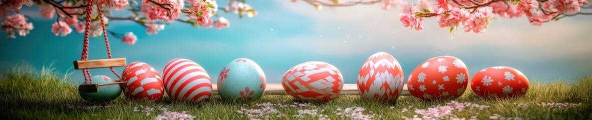 Fototapeta premium Colorful Easter Eggs and Spring Flowers: A Vibrant Celebration of Nature, Tradition, and Creativity