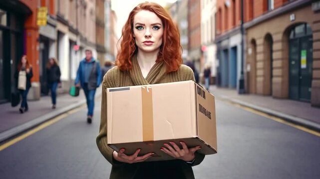 Junge Frau h&auml;lt Paket nach Lieferung