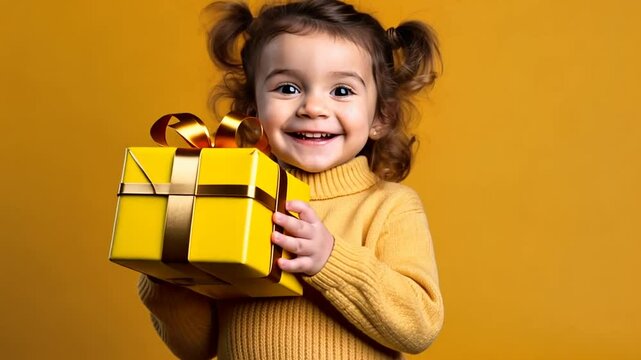 Kleines M&auml;dchen h&auml;lt ein goldenes Geschenk