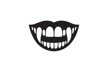 Naklejka premium simple and subtle vector silhouette of vampire teeth in black and white, set against a white background