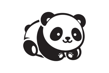Fototapeta premium simple and subtle vector silhouette of baby cute panda in black and white, set against a white background