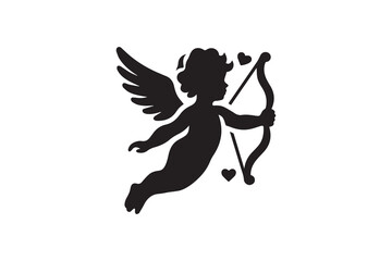 Fototapeta premium Cupid silhouette vector illustration in black and white, set against a white background