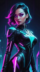 Anime Girl in Cyber City: A Nocturnal Canvas of Vibrant Neon and Futuristic Charm
