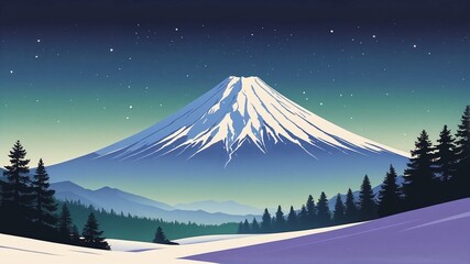 Snow-Covered Mountain in Blue Tones - Vector Illustration