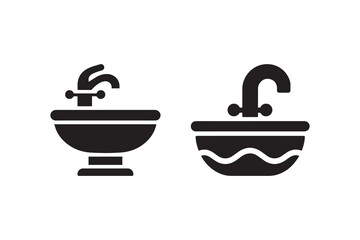 simple and subtle vector silhouette of sink in black and white, set against a white background