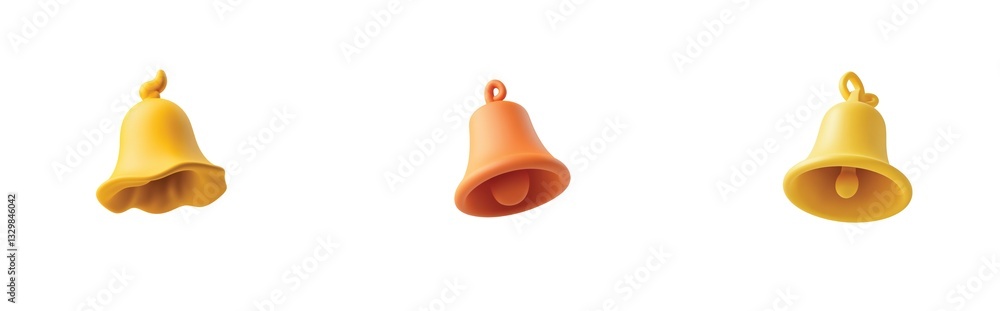 Poster three colorful bells with simple loop handles in a row displayed horizontally