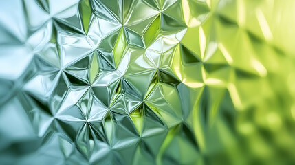 Abstract Geometric Pattern with Crystal Surface and Shiny Rhombus Tiles in Green Blue and Yellow Gradient Illuminated by Soft Lighting