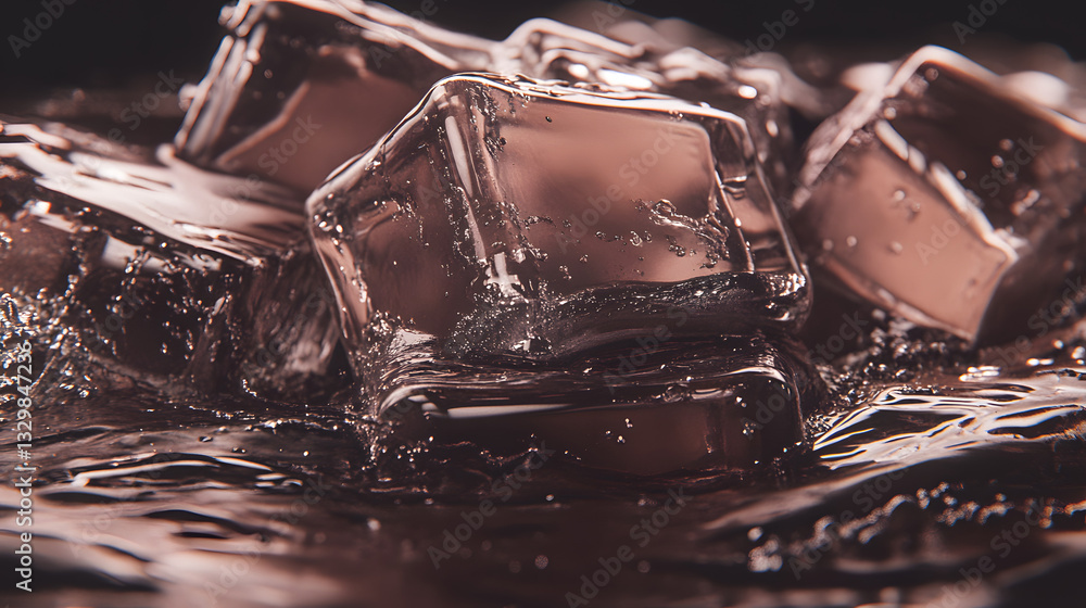 Poster ice cubes on a table surface capturing the chill of winter while showcasing the beautiful transparen