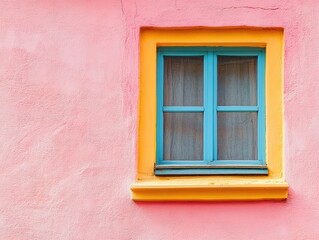 Fototapeta premium Colorful Window for Pink Wall, European Charm.