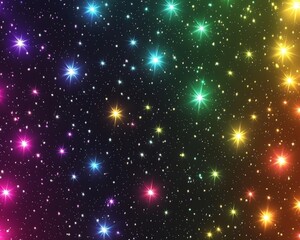 Colorful sparkling stars on dark background.