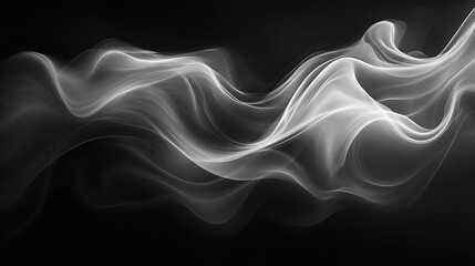 Abstract White Smoke Waves On Black Background