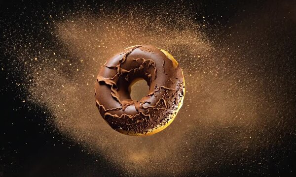 Chocolate Donut Explodes in Cocoa Powder