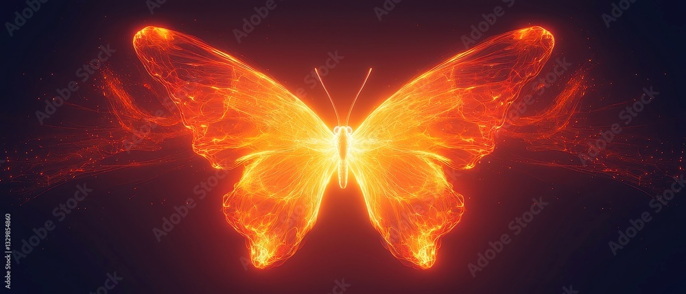 Aufkleber symmetric neon butterfly, two mirror-image shapes in vibrant coral, transitioning to sunset orange, 