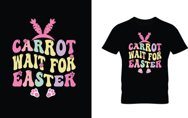 Carrot Wait for Easter - Cute Pastel Easter Typography with Bunny Ears and Paws