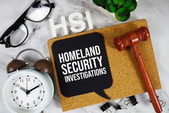 HIS - Homeland Security Investigations acronym with stethoscope, magnifying glass and alarm clock, medical and healthcare concept background