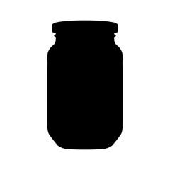 Glass jar with cap black realistic vector silhouette