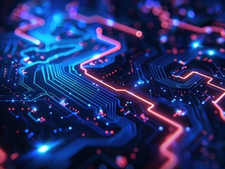 Obraz premium Computer chip with blue and red lines
