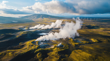Obraz premium Aerial View Geothermal Energy Iceland