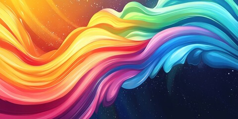 A vibrant abstract digital artwork featuring a swirling rainbow of colors flowing seamlessly against a cosmic starry backdrop, evoking movement and energy