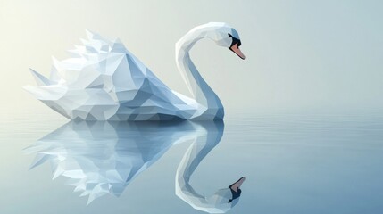 Obraz premium Geometric White Swan on Calm Blue Water