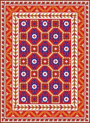 Vector pattern Carpet. Colorful carpet pattern for knitting, cross stitch, rug, doormat, fabric, knitting. Baluchi pattern woven in Khorasan. This carpet has a strong Turkmen influence. Highly detaile