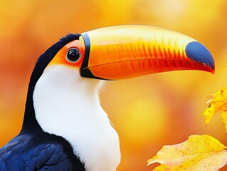 Fototapeta premium Toucan bird with autumn foliage in background