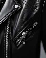 Black-and-White Close-Up of Stylish Leather Jacket